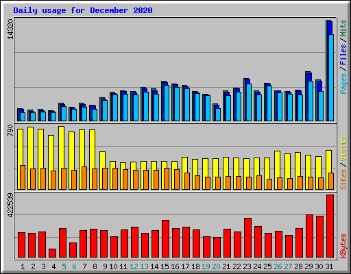 Daily usage for December 2020